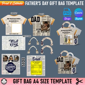 Modello Canva per borsa regalo per maglietta di giornale, confezione regalo per borsa di design, confezione regalo per borsa di lusso, modificabile Canva, regalo di laurea per la Festa del papà