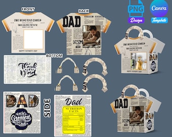 Newspaper T Shirt Gift Bag Canva template, Designer Handbag Gift Box, Luxury Handbag Gift box, Canva Editable, Graduation Father's Day Gift