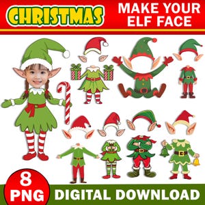 Christmas Add Your Own Photo Face, DIY Elf Yourself PNG Bundle,  Elf Face Blank, Christmas Craft for Kids, Xmas Bulletin Board Class Decor
