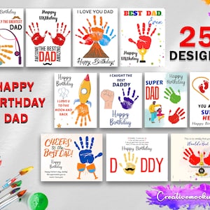 25 Happy Birthday Dad Handprint Art Bundle | Footprint Art Craft, Handprint Birthday wish, DIY Birthday Craft Card Gift,Baby Memory Keepsake
