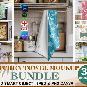 30x Kitchen Towel Mockup Bundle, Tea Towel Mockup, Tea Kitchen Towel Mock Up, Insert Design Via Smart Photoshop PSD And Drag & Drop Canva