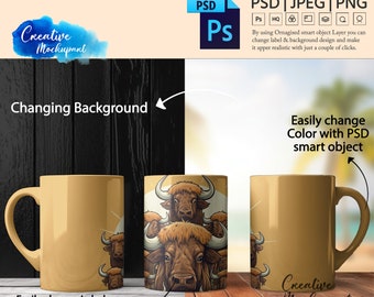 15oz Mug PSD Mockup | 15oz Coffee Mug Mockup, 3 Balanced Mug Mockup, Mug Overlay Mockup, Change Background, Insert Design Via PSD, PNG