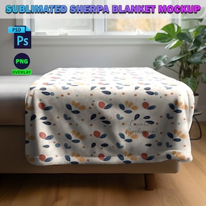 Sherpa Blanket Mockup On Bed | Minky Blanket Mockup | Sherpa Fleece Blanket Mockup| Insert Design Via Photoshop Smart PSD, Canva PNG Jpg