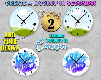Canva Frame Dye Sublimation Round Glass Clock Mockup | Clock Canva Frame Mockup, Add your own design Via Canva Frame
