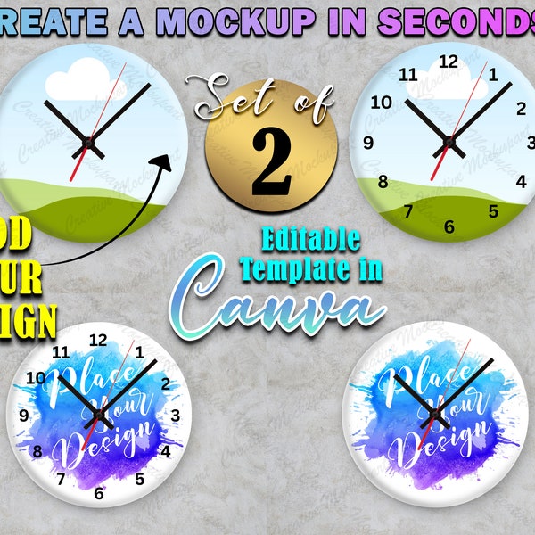 Canva Frame Dye Sublimation Round Glass Clock Mockup | Clock Canva Frame Mockup, Add your own design Via Canva Frame