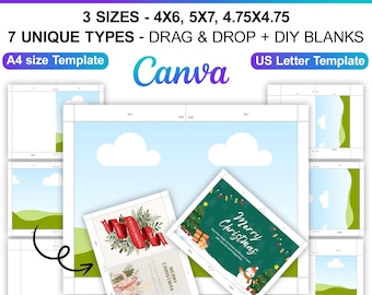 Canva Editable Blank Greeting Card Templates, Easy Drag and Drop Card Templates, Printable 4x6, 5x7, 4.75x4.75 Card, Foldable Card Templates