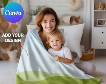 Canva Frame Mom & Baby Blanket Mockup, Velveteen Plush Minky Fleece Blanket Canva Drag And Drop Mock Up