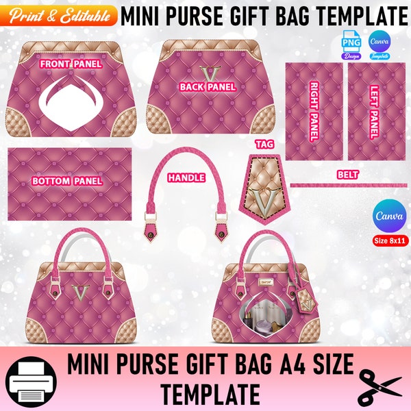 Canva Purse Gift Bag, Designer Handbag Gift Box Templates, DIY Luxury Handbag Gift Box Graduation Birthday Special Occasion Gift Box Design