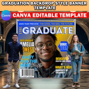 Graduation Magazine Style Backdrop Template, DIY Editable Canva Graduation Photography Backdrop/Banner, Graduation Party Backdrop/Banner