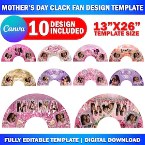 10x Mother&#39;s Day Clack Fan Design Canva Template, Fully Editable Drag & Drop Template, Canva Mother&#39;s Day Fan 26&quot;X13&quot; Chinese Fan Design