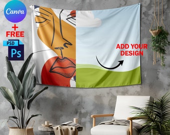 Tapestry Mockup, Wall Flag Mockup, Boho Tapestry Mockup, Transparent PNG, Photoshop PSD, Canva Frame Tapestry Diversified Pack
