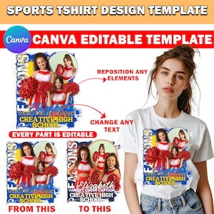 Cheerleader T Shirt Design Template,  Sports T Shirt Design, Photoshop Editable T Shirt Design Template Perfect for Sublimation, DTF or DT