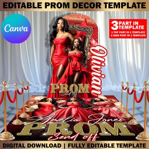 Custom Prom Decor Canva Template Bundle, Name Cutout, Red & Gold Prom ...