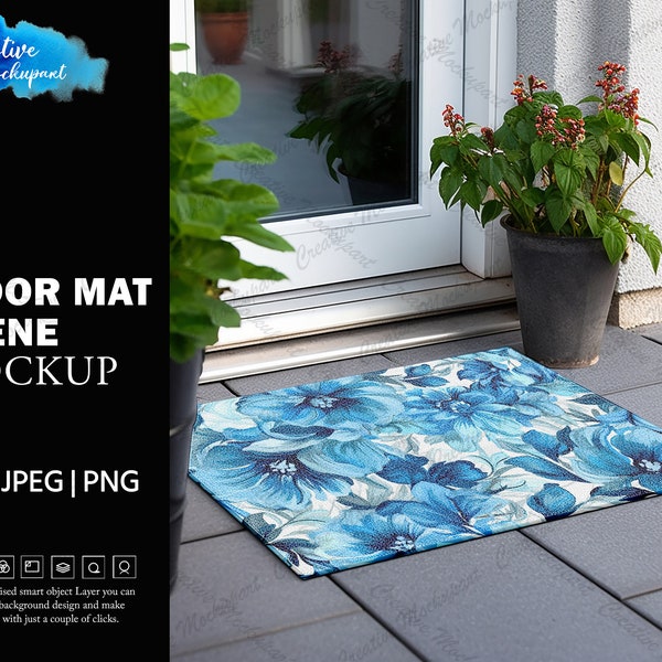 Dye Sublimation Floor Mat Mockup | Styled Photography | Front Door Mat Mockup | "Oh No Not You Again" Add Design Via PSD, Canva PNG & JPG