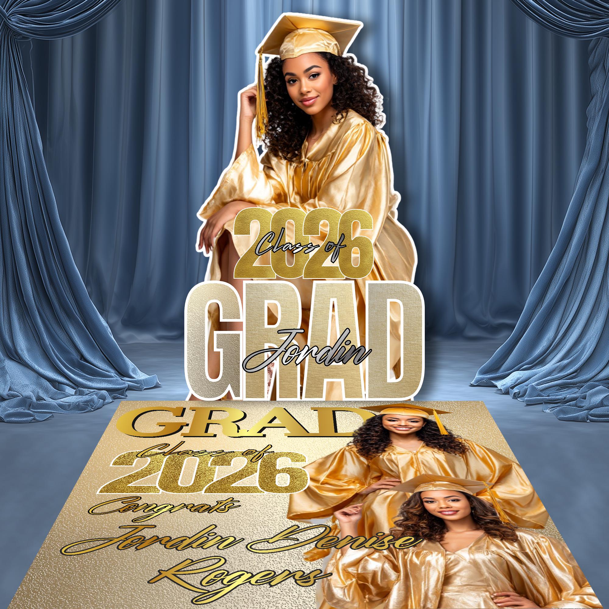 Golden Silver Graduation Decor Canva Template Bundle, Name Cutout, Grad ...