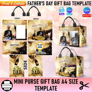 Father's Day Gift Box Template, Designer Handbag With Gift Card Holder, Luxury Handbag Gift Box, Canva Editable, Father's Day, Gift For Dad