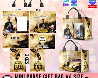 Vatertagsgeschenkbox-Vorlage, Designer-Handtasche mit Geschenkkartenhalter, Luxushandtaschen-Geschenkbox, Canva bearbeitbar, Vatertag, Geschenk für Papa