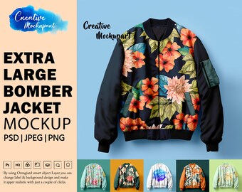 Extra groot bomberjackmodel | Winterjas Mockup| Wijzig de achtergrond, voeg uw ontwerp toe via Photoshop Smart PSD Object, Canva PNG & JPG