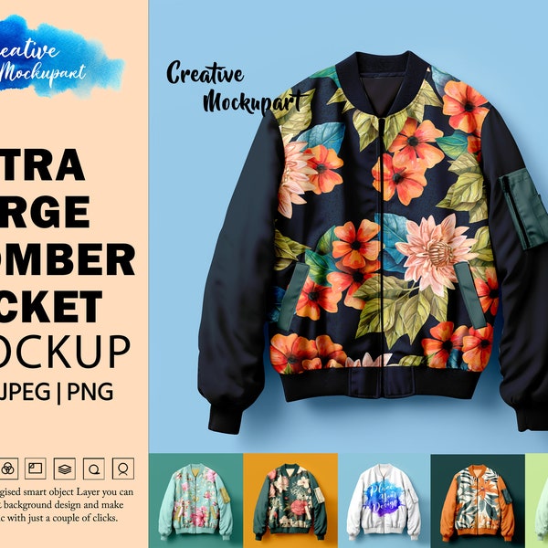 Extra Large Bomber Jacket Mockup | Winter Coat Mockup| Change Background, Add Your Design Via Photoshop Smart PSD Object, Canva PNG & JPG