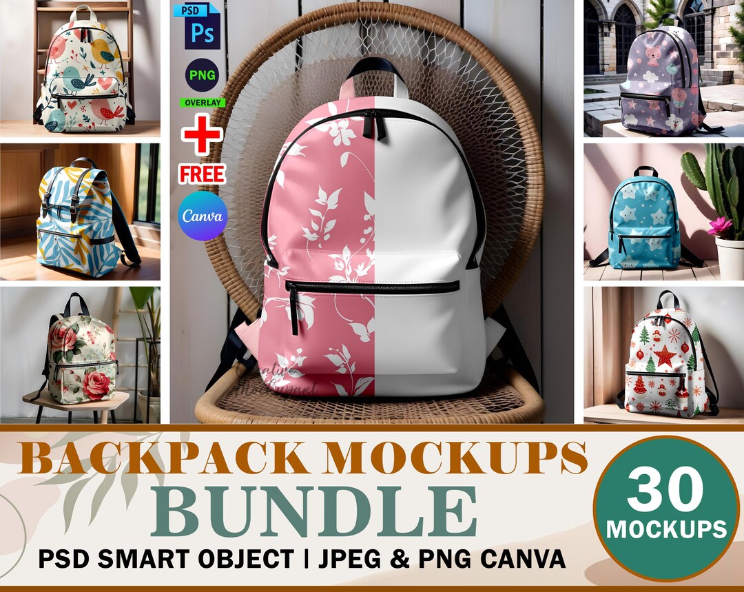 30x Dye Sublimation AOP Backpack Mockup Bundle, AOP Backpack for Print ...