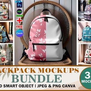 30x Dye Sublimation AOP Backpack Mockup Bundle, AOP Backpack For Print On Demand Mockup, School Bag Mockups In PSD And Smart Canva Frame