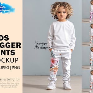 Jogger Pants For Kids Mockup | Joggers Mock-Up|  Sweatpants Mock Up | Insert Your Design Via Photoshop Smart PSD, Canva PNG & JPG