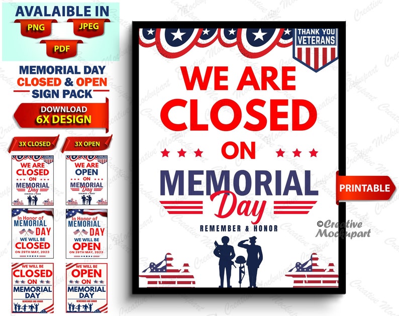 Is 5 Below Open On Memorial Day Closed on Memorial Day Sign PRINTABLE Open/closed Memorial - Etsy