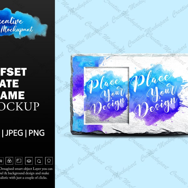 Offset Slate Frame Mockup, Engraved Rock Frame for DYE Sublimation |  Add your own design Via Photoshop Smart PSD Object & Canva PNG