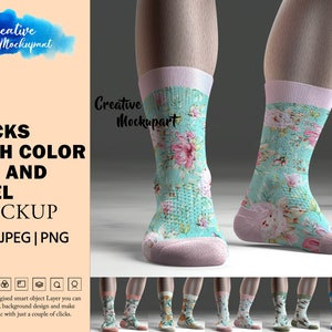 Socks With Color Toe And Heel Mockup For Dye Sublimation | Add Your Own Design Via Photoshop Smart PSD Object, Canva PNG & JPG