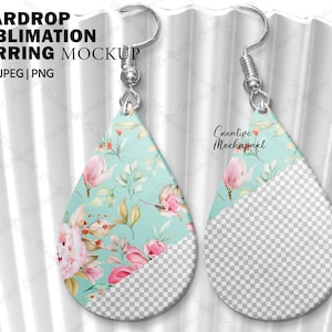Teardrop Sublimation Earring Mockup Volume | White/Transparent - Teardrop DYE earring, Add your own design Via Photoshop PSD & Canva PNG