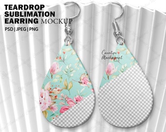 Teardrop Sublimation Earring Mockup Volume | White/Transparent - Teardrop DYE earring, Add your own design Via Photoshop PSD & Canva PNG