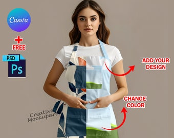 Canva AOP Apron Mockup, Apron With Pocket Canva Mockup, Kitchen, Woman, Apron Mockup Canva Frame And Photoshop PSD Template