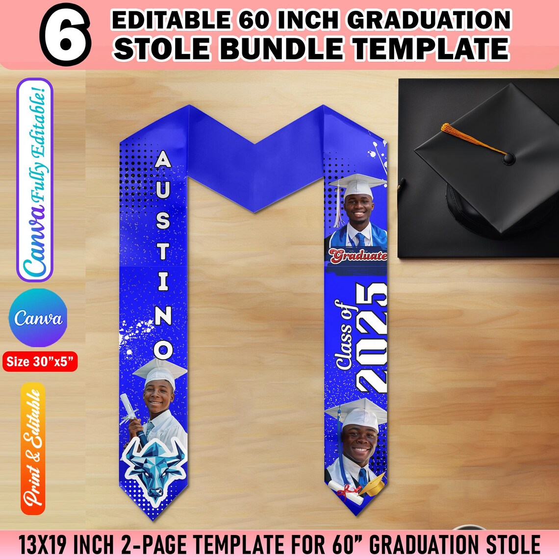 Graduation Stole Template Design Bundle for Graduation Sash Sublimation ...