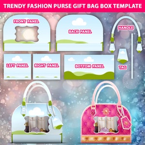 Trendige Mode Geldbörse Geschenktasche Box Vorlage, DIY Designer Handtasche Geschenkbox, Luxus Handtasche Geschenk behandelt Box Canva Bearbeitbare Tasche für besondere Anlässe