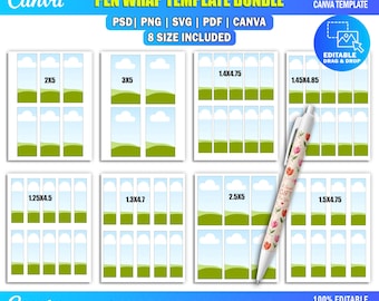 Pen Wrap Template Bundle, Canva Sublimation Pen Wrap, Editable Canva Pen Wrapper Bundle, Blank Pen Wrap Mockup, DIY Blank Pen Wrapper