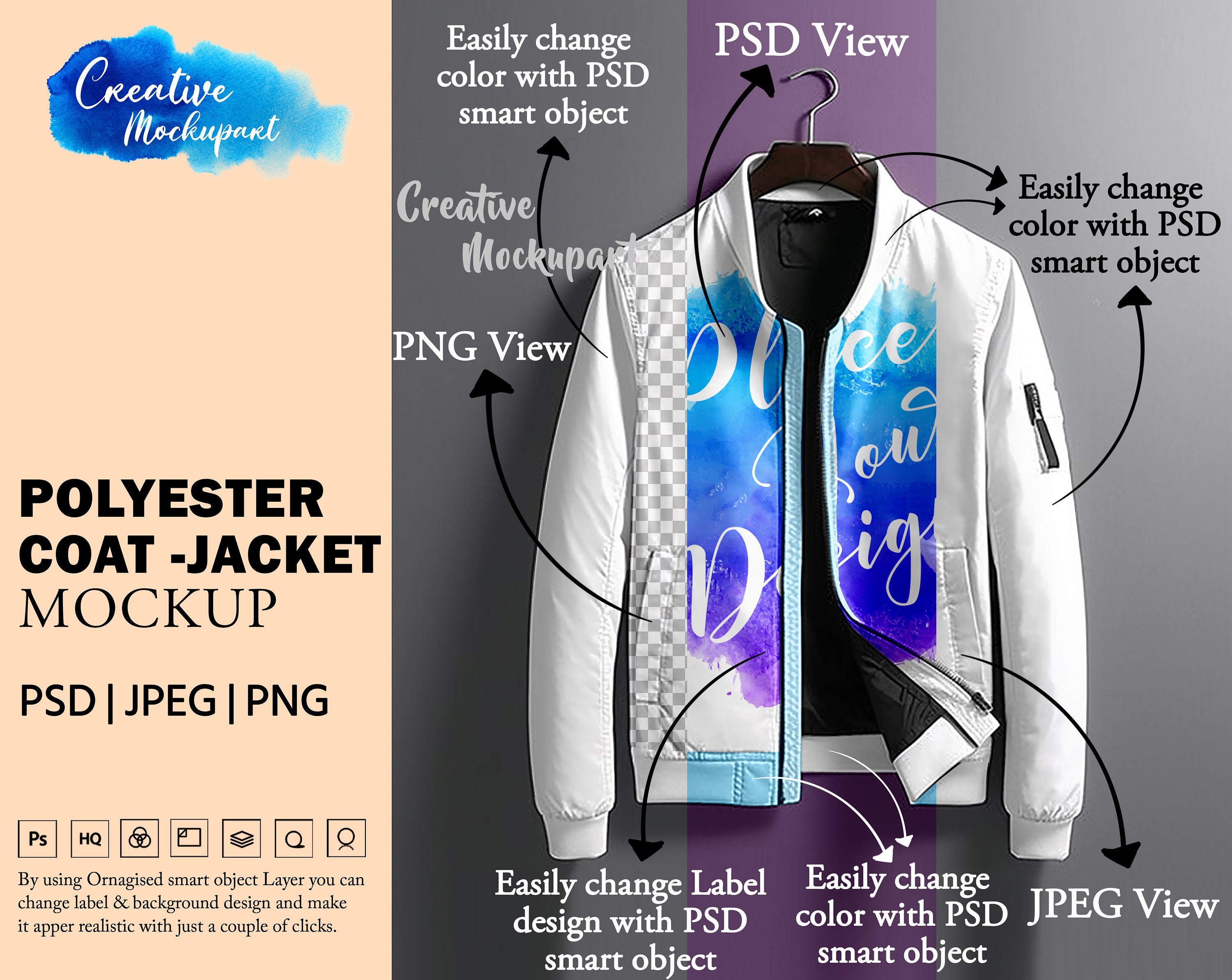 Polyester Coat Jacket Mockup | Bomber Jacket Mockup | Change Background ...