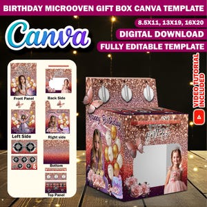 Modèle de conception bricolage de boîte-cadeau pour micro-ondes pour la fête des mères, boîte-cadeau créative en carton mousse, sac-cadeau de luxe modifiable, boîte-cadeau d'anniversaire