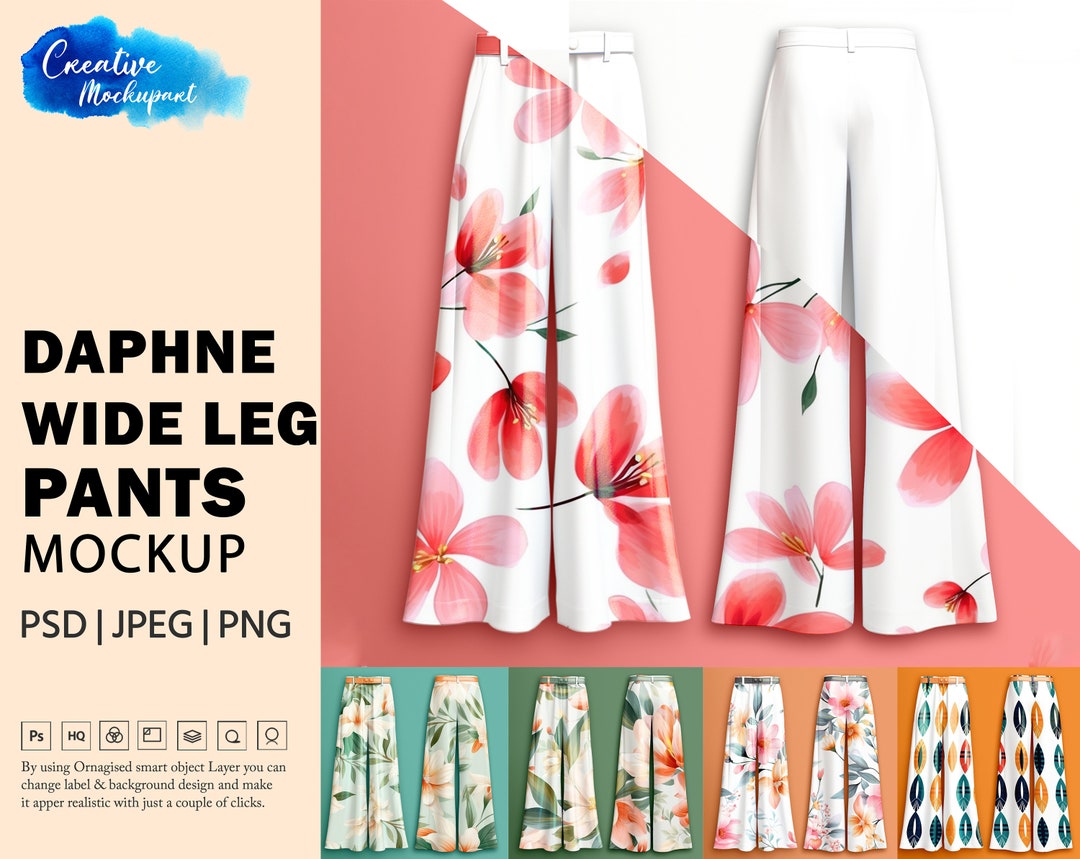 Buy Daphne Wide Leg Pants Mockup Daphne Trousers Mockup Wide Leg Pants