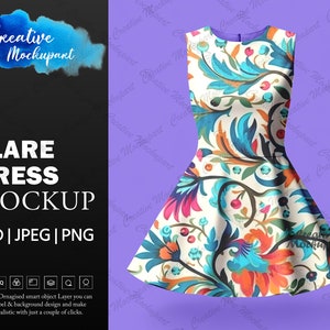 Flare Dress Mockup | Sleeveless Dress Mock-Up | Photorealistic Digital Clothing Mockup | Add your own design Via Photoshop PSD Canva PNG JPG