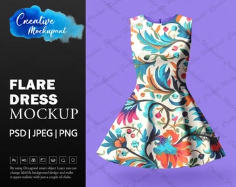 Ausgestelltes Kleid Mockup | Ärmelloses Kleid Mock-Up | Fotorealistisches Digital Kleidung Mockup | Fügen Sie Ihr eigenes Design über Photoshop PSD Canva PNG JPG hinzu
