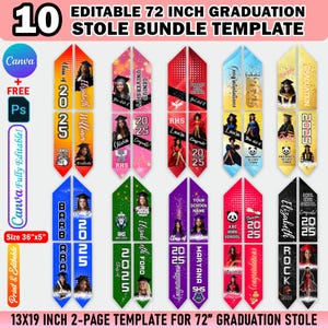 10 Graduation Stole Template Design Bundle For Graduation Sash Sublimation 2025, Editable Graduation Template Personalized Graduation Design