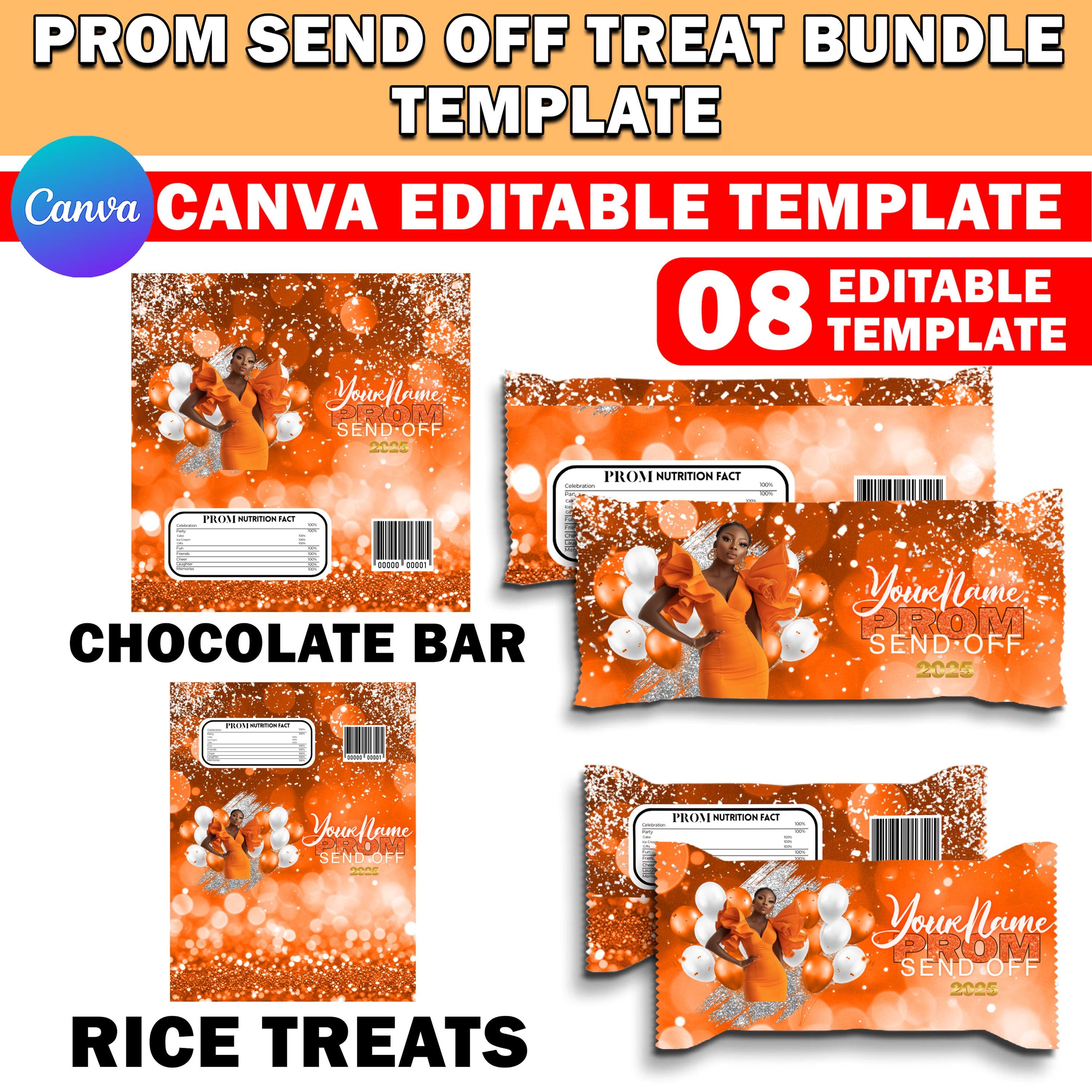 Prom Sweet Package Prom Send off Treat Packaging, Prom Template Bundle, Glitter Orange ...