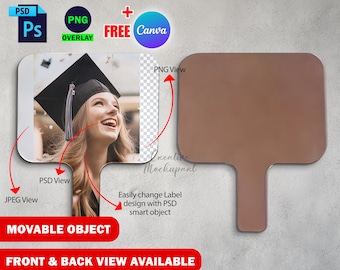 Dye Sublimation Paddle Fan Mockup, Kirche, Memorial Graduation MDF Paddle Fan Template, Insert Design & Hintergrund über PSD und Canva Frame