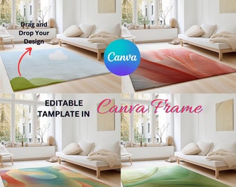 Canva Living Room Rug Mockup| Living Room Carpet Mockup | Rug Runner Mock Up | Drag & Drop Your Design Into Canva Frame