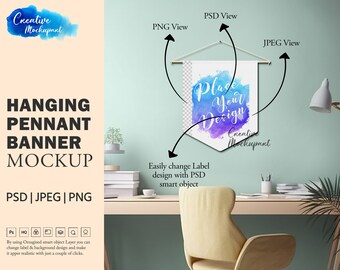 Hanging Pennant Banner Mockup | Add Your Own Design Via Photoshop Smart Object PSD, Canva PNG & JPG