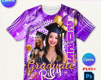 Graduation 3D Shirt Design, Purple T-Shirt Design Canva Template, 32x27 Inch Editable Grad T-Shirt Canva File Perfect For DTF & Sublimation