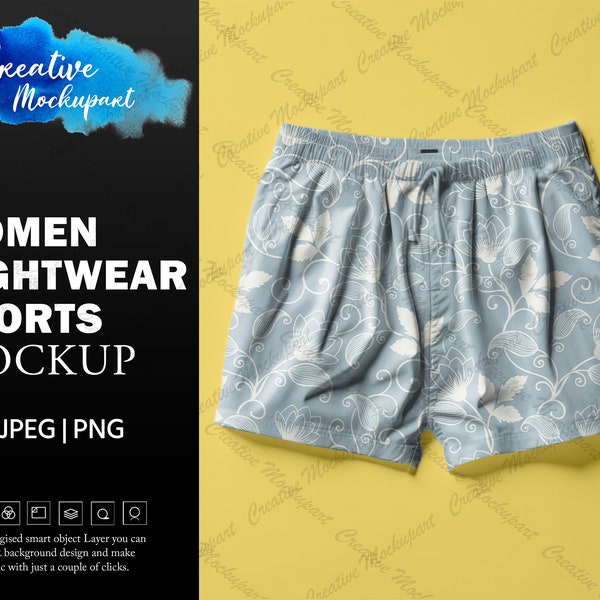 Realistic Women Nightwear Shorts Mockup | Pajama Shorts mockup | Change Background, Add your own design Via Photoshop Smart PSD & Canva PNG