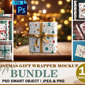 10 pacchetti di mockup di incarti regalo di Natale, mockup di regali incartati per festival, mockup di carta da regalo, inserimento di sfondo, progettazione tramite Smart PSD