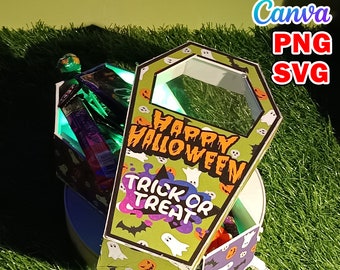 Halloween Coffin Gift Box SVG Template, Halloween Party Favor Coffin Shape Treat Box, Foam Board Treat Box, Spooky Candy Box Halloween Decor