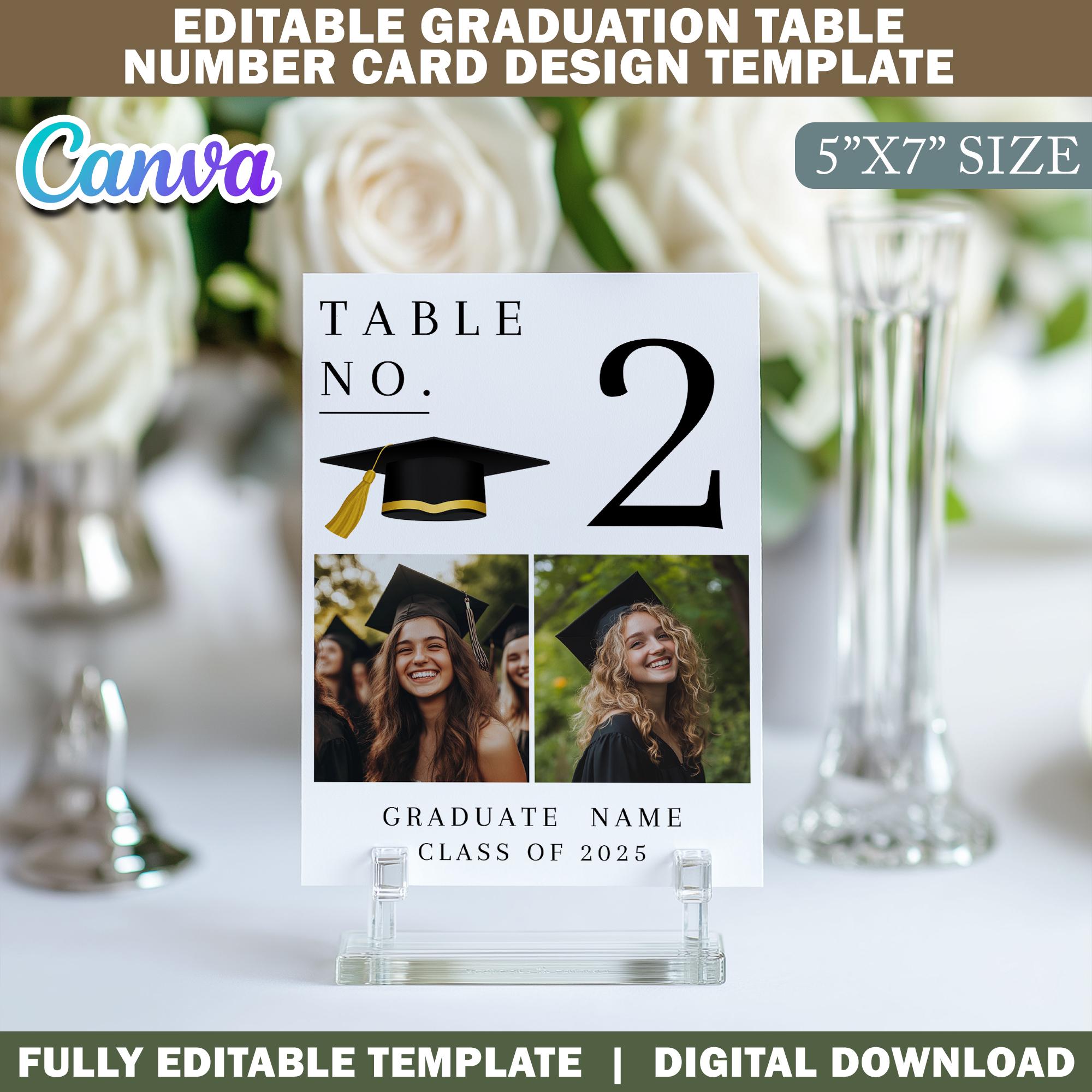 Editable Graduation Table Number Card Design Template, Simple Grad ...